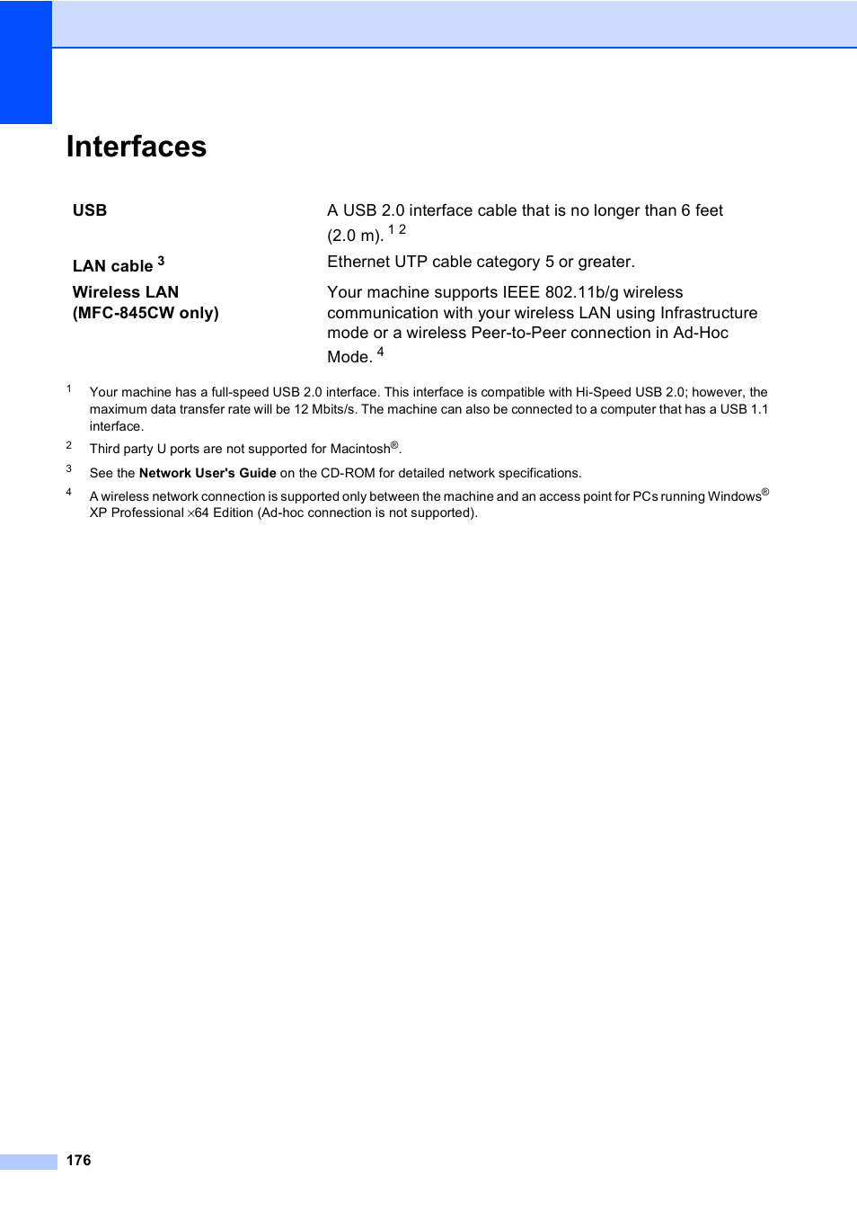 Interfaces | Brother MFC-440CN User Manual | Page 188 / 201