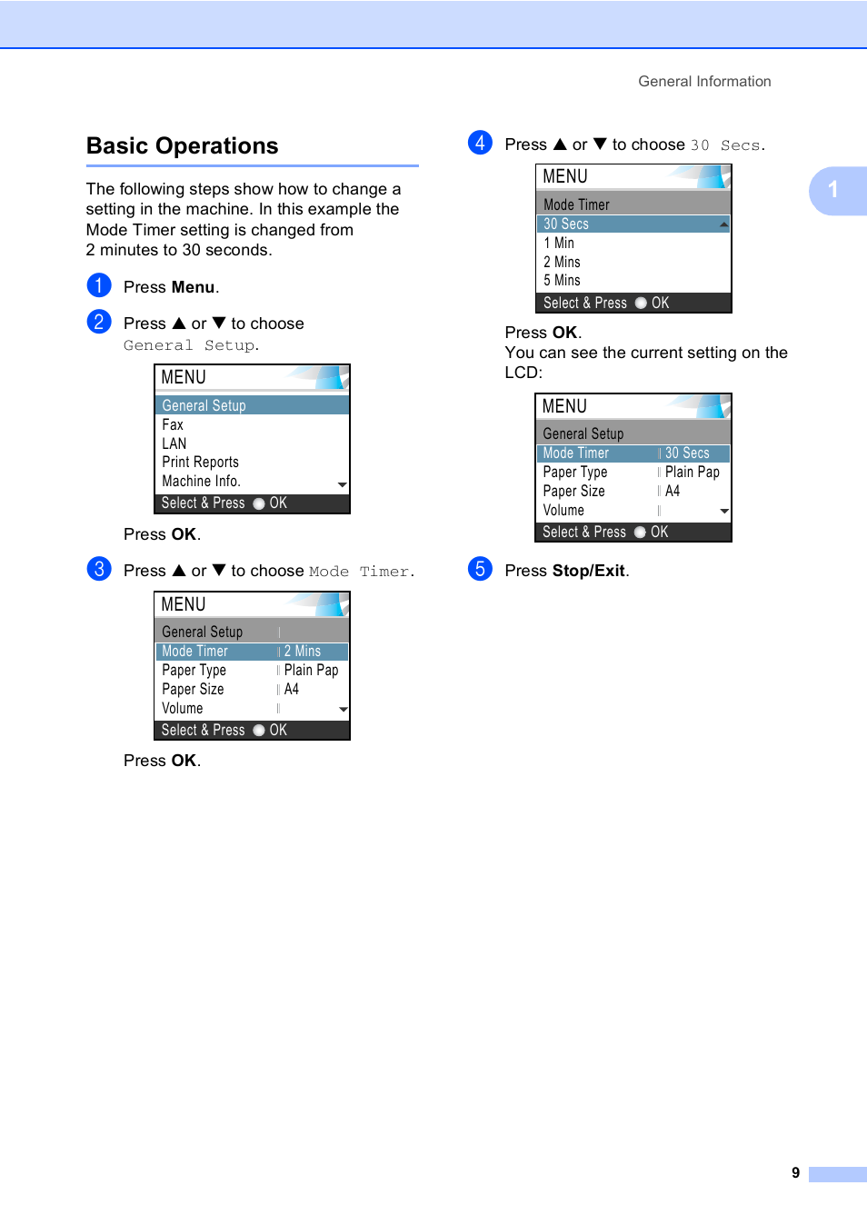 Basic operations, 1basic operations, Menu | Brother MFC-440CN User Manual | Page 21 / 201