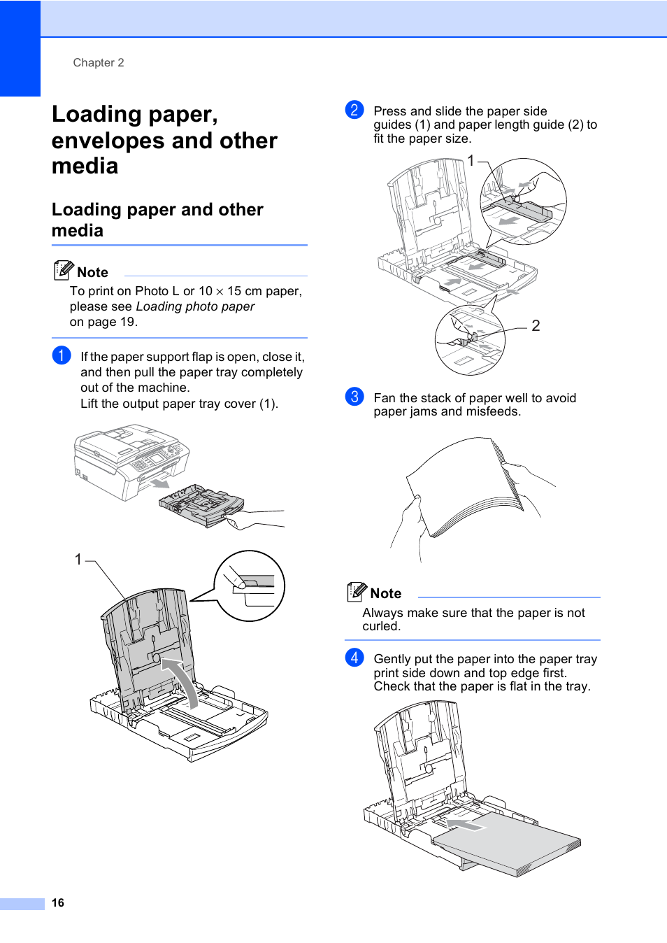 Loading paper, envelopes and other media, Loading paper and other media | Brother MFC-440CN User Manual | Page 28 / 201