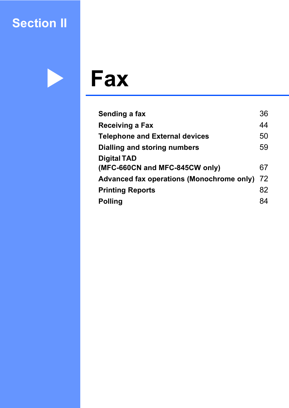 Section ii:fax, Section ii fax | Brother MFC-440CN User Manual | Page 47 / 201