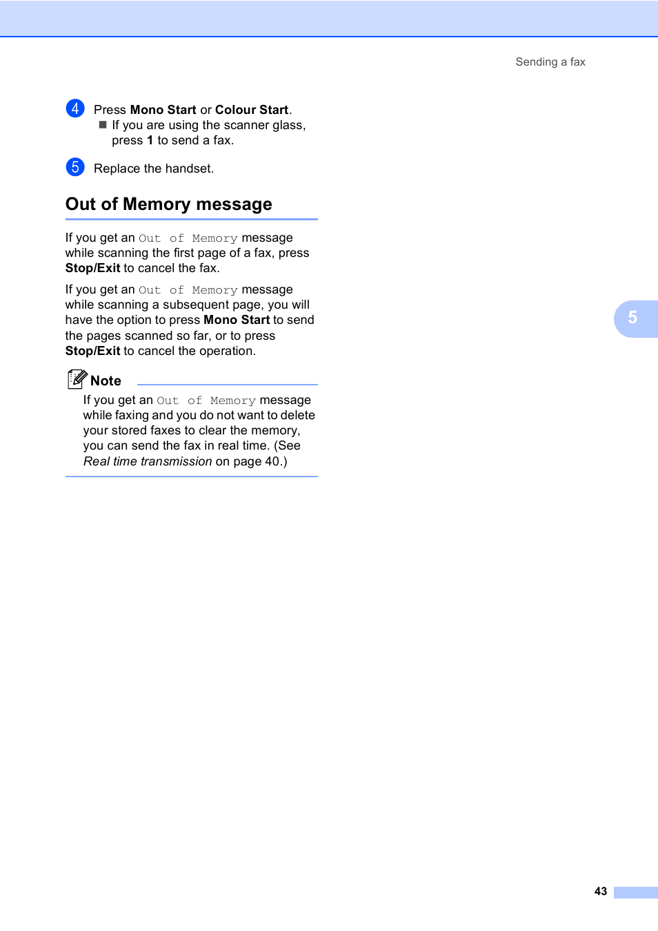 Out of memory message | Brother MFC-440CN User Manual | Page 55 / 201
