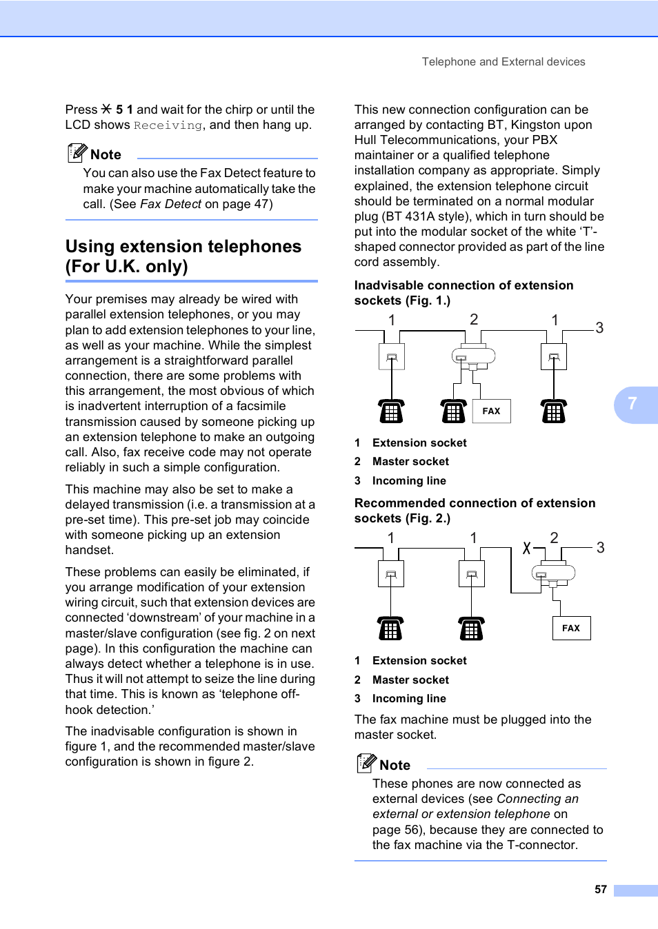 Using extension telephones (for u.k. only) | Brother MFC-440CN User Manual | Page 69 / 201