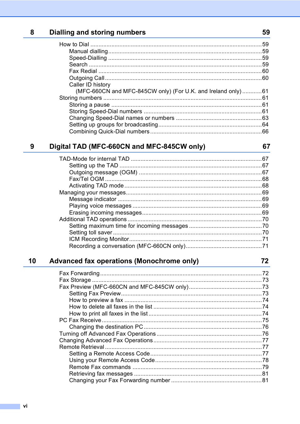 Brother MFC-440CN User Manual | Page 8 / 201