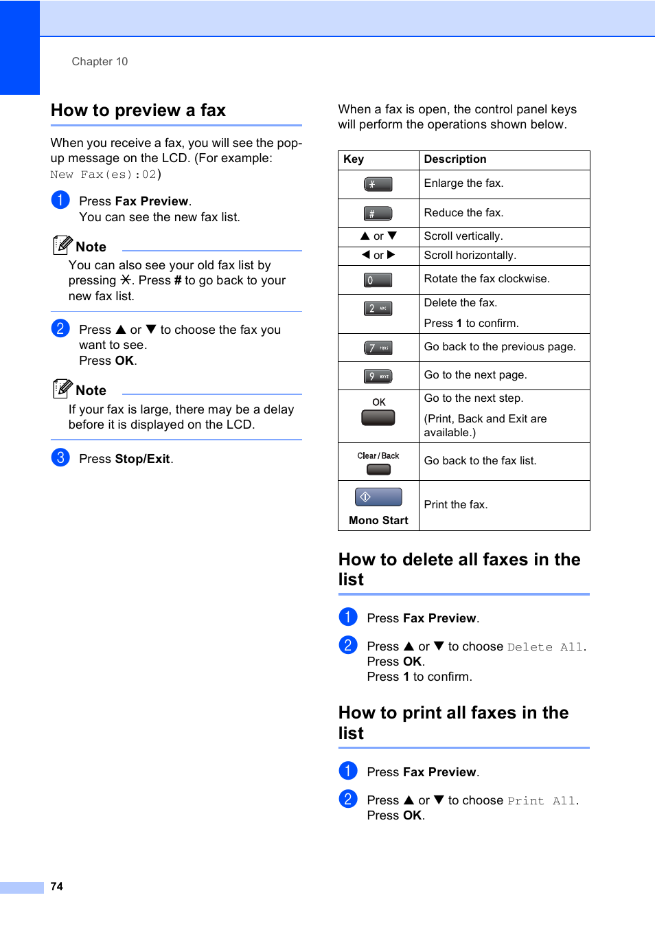 How to preview a fax, How to delete all faxes in the list, How to print all faxes in the list | Brother MFC-440CN User Manual | Page 86 / 201