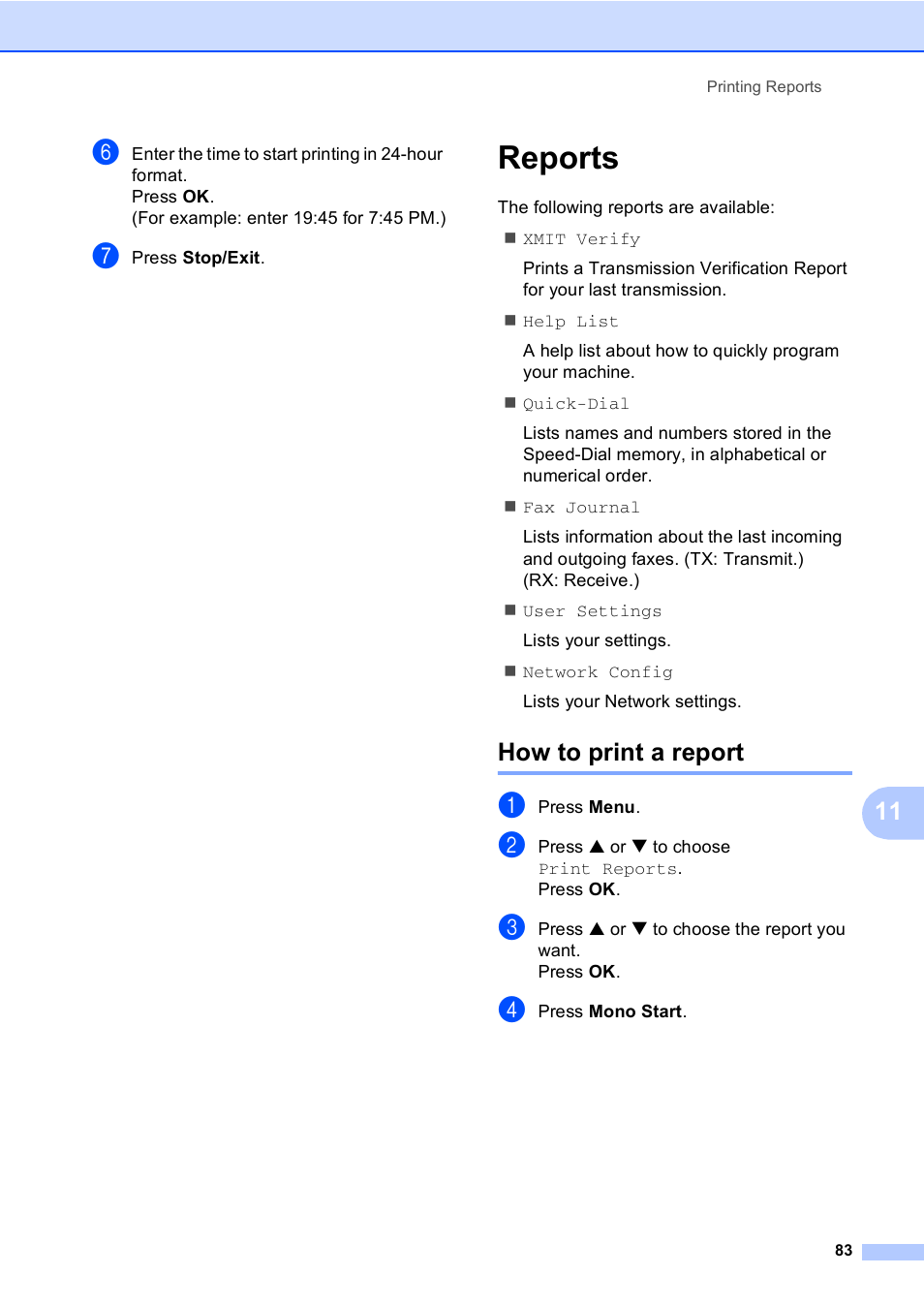 Reports, How to print a report | Brother MFC-440CN User Manual | Page 95 / 201