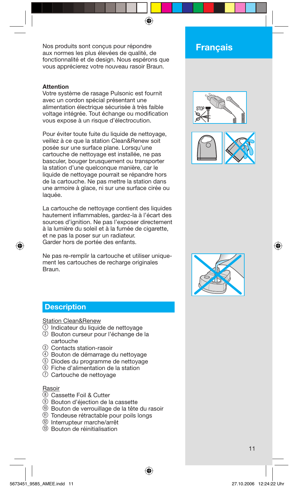 Français, Description | Braun 9585 Pulsonic User Manual | Page 11 / 94