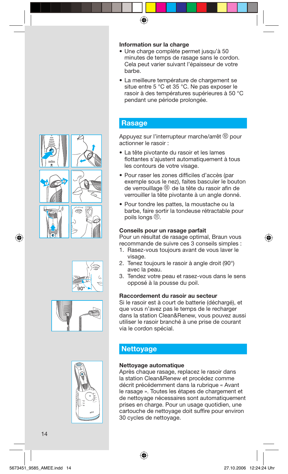 Rasage, Nettoyage, Appuyez sur l’interrupteur marche/arrêt | Rese t | Braun 9585 Pulsonic User Manual | Page 14 / 94