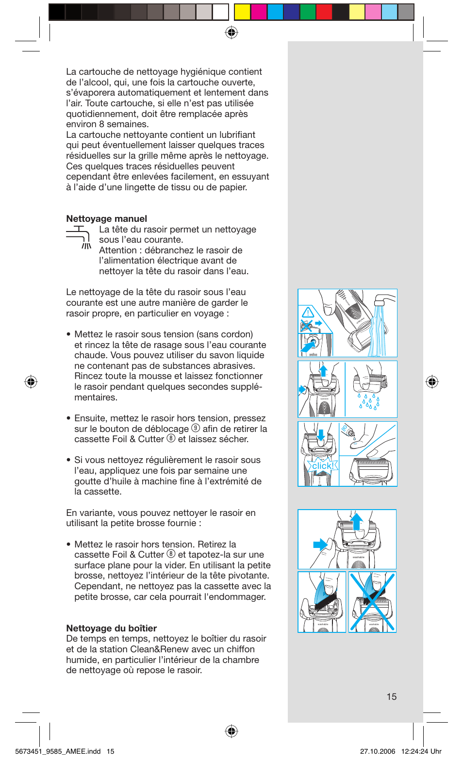 Afi n de retirer la cassette foil & cutter, Click | Braun 9585 Pulsonic User Manual | Page 15 / 94