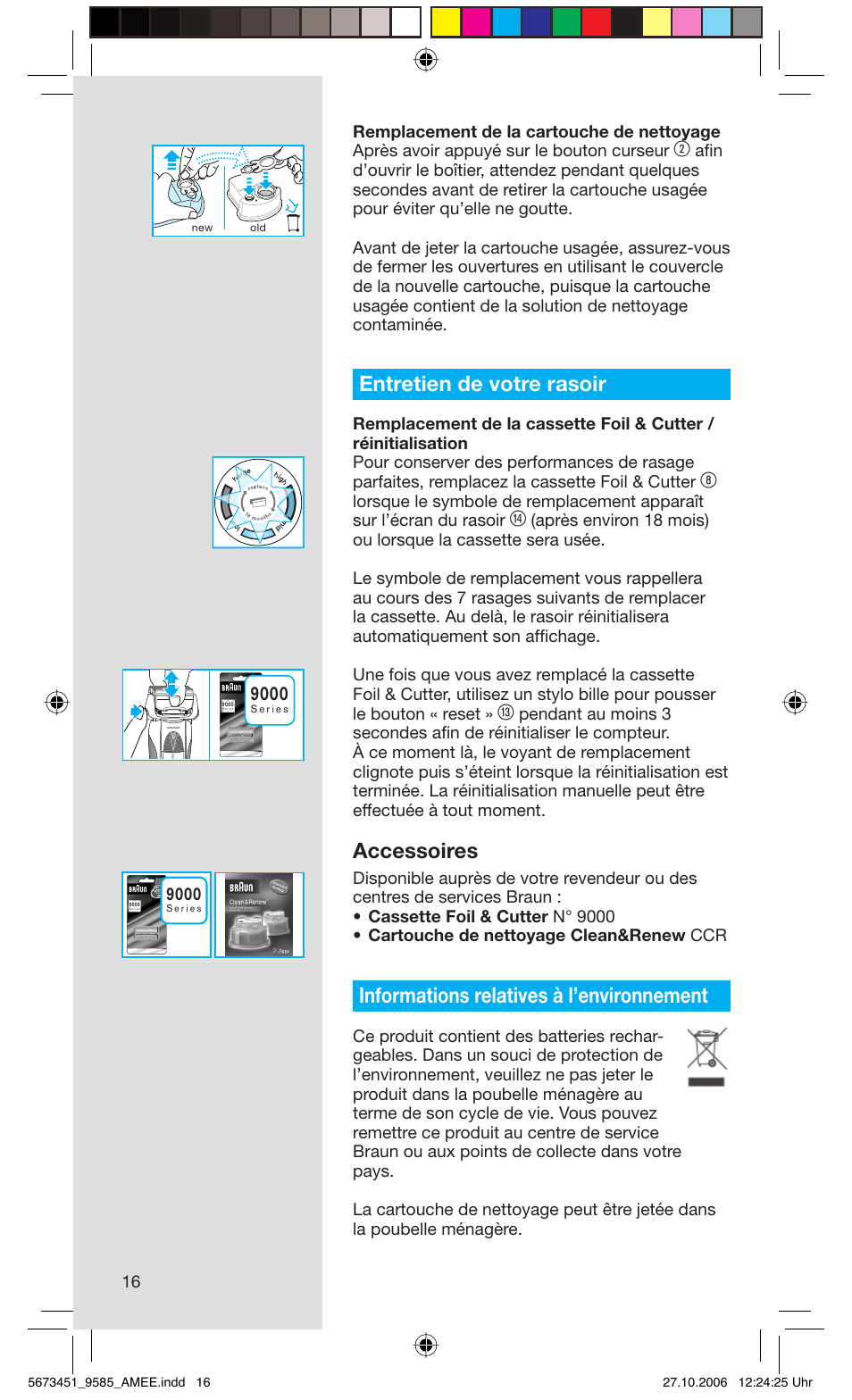 Entretien de votre rasoir, Accessoires, Informations relatives à l’environnement | Braun 9585 Pulsonic User Manual | Page 16 / 94