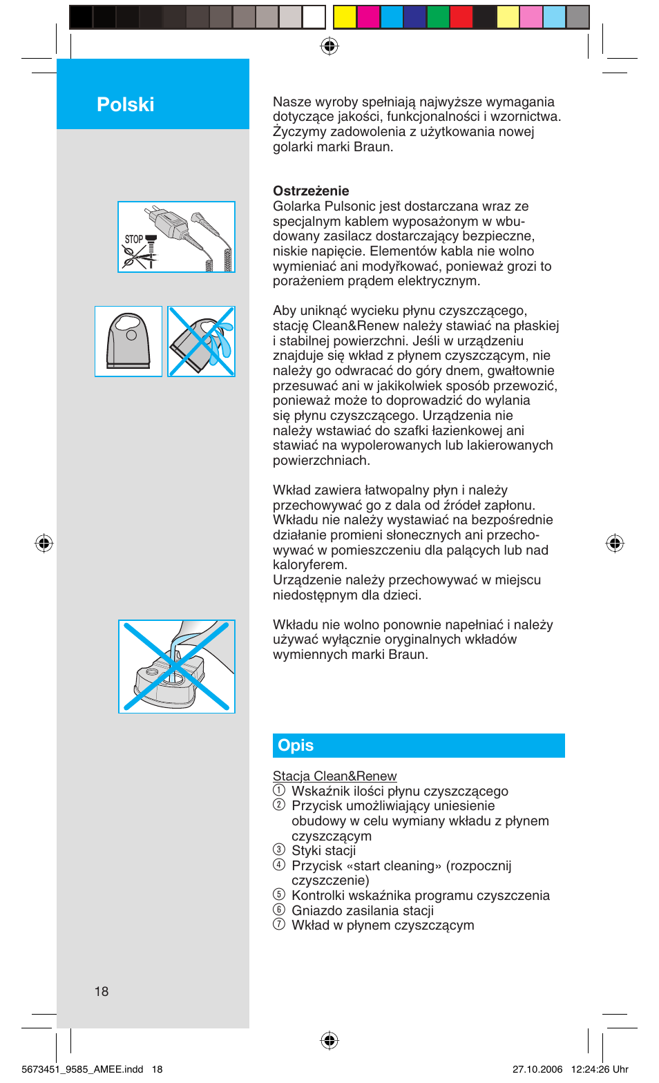 Polski, Opis | Braun 9585 Pulsonic User Manual | Page 18 / 94