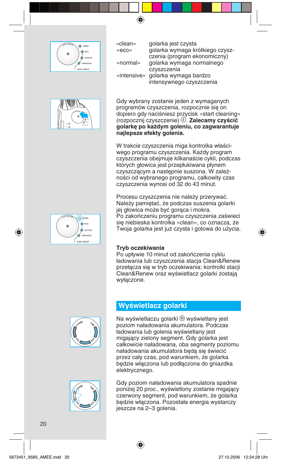 Wyêwietlacz golarki, Na wyêwietlaczu golarki | Braun 9585 Pulsonic User Manual | Page 20 / 94