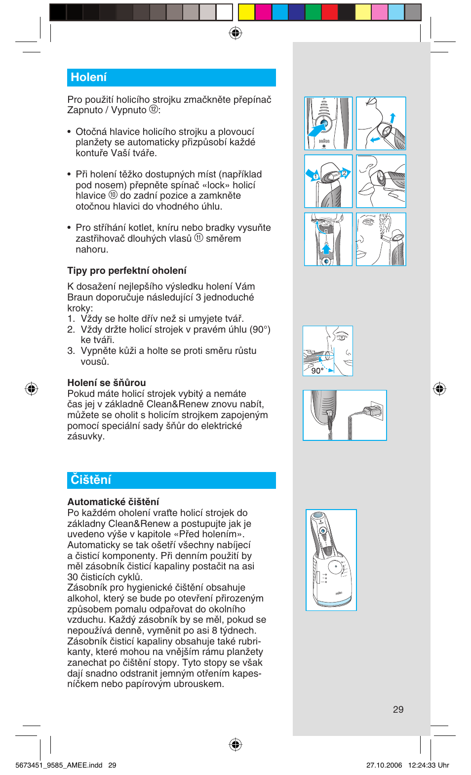 Holení, Âi‰tûní, Rese t | Braun 9585 Pulsonic User Manual | Page 29 / 94