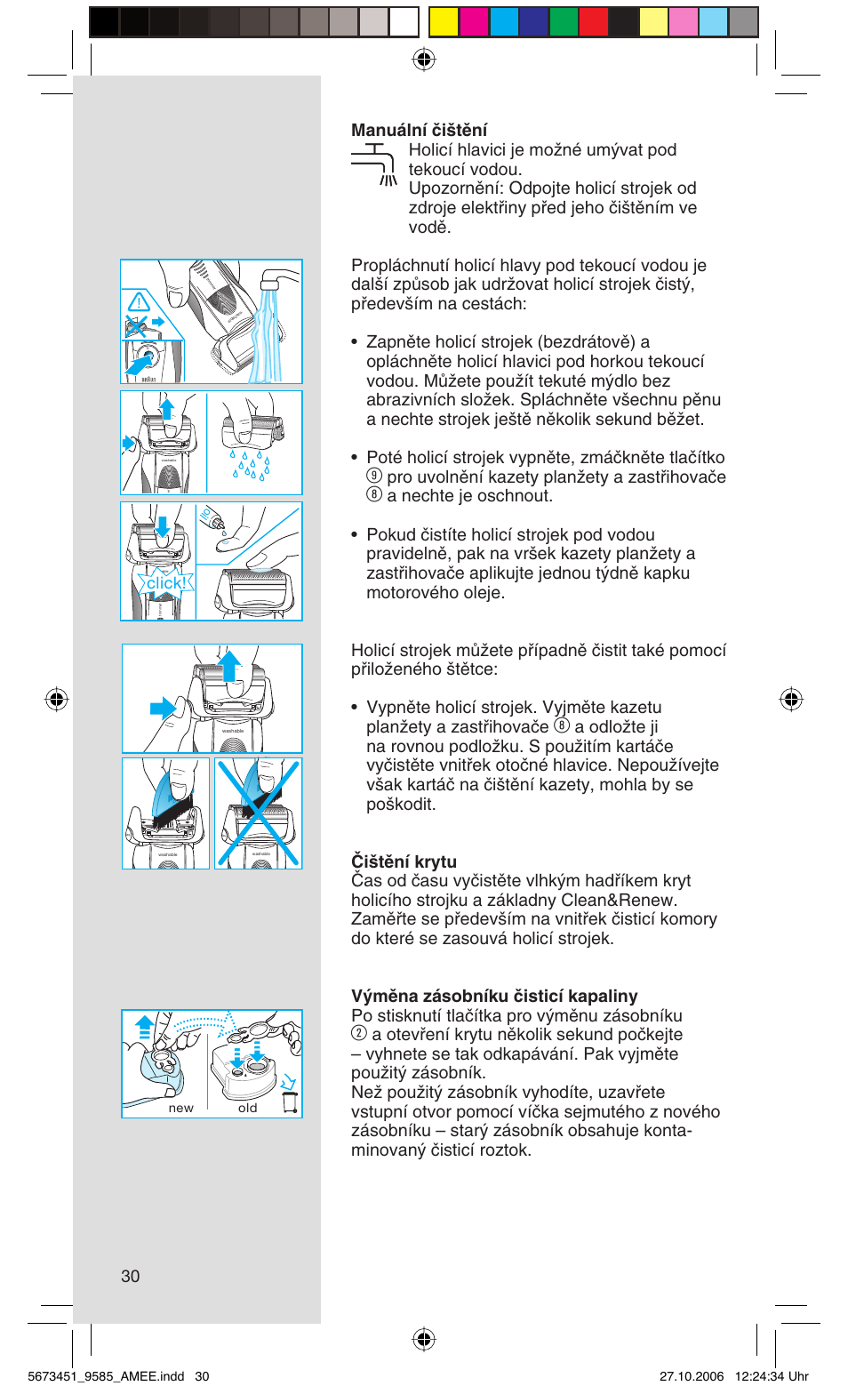 Pro uvolnûní kazety planïety a zastﬁihovaãe, Click | Braun 9585 Pulsonic User Manual | Page 30 / 94