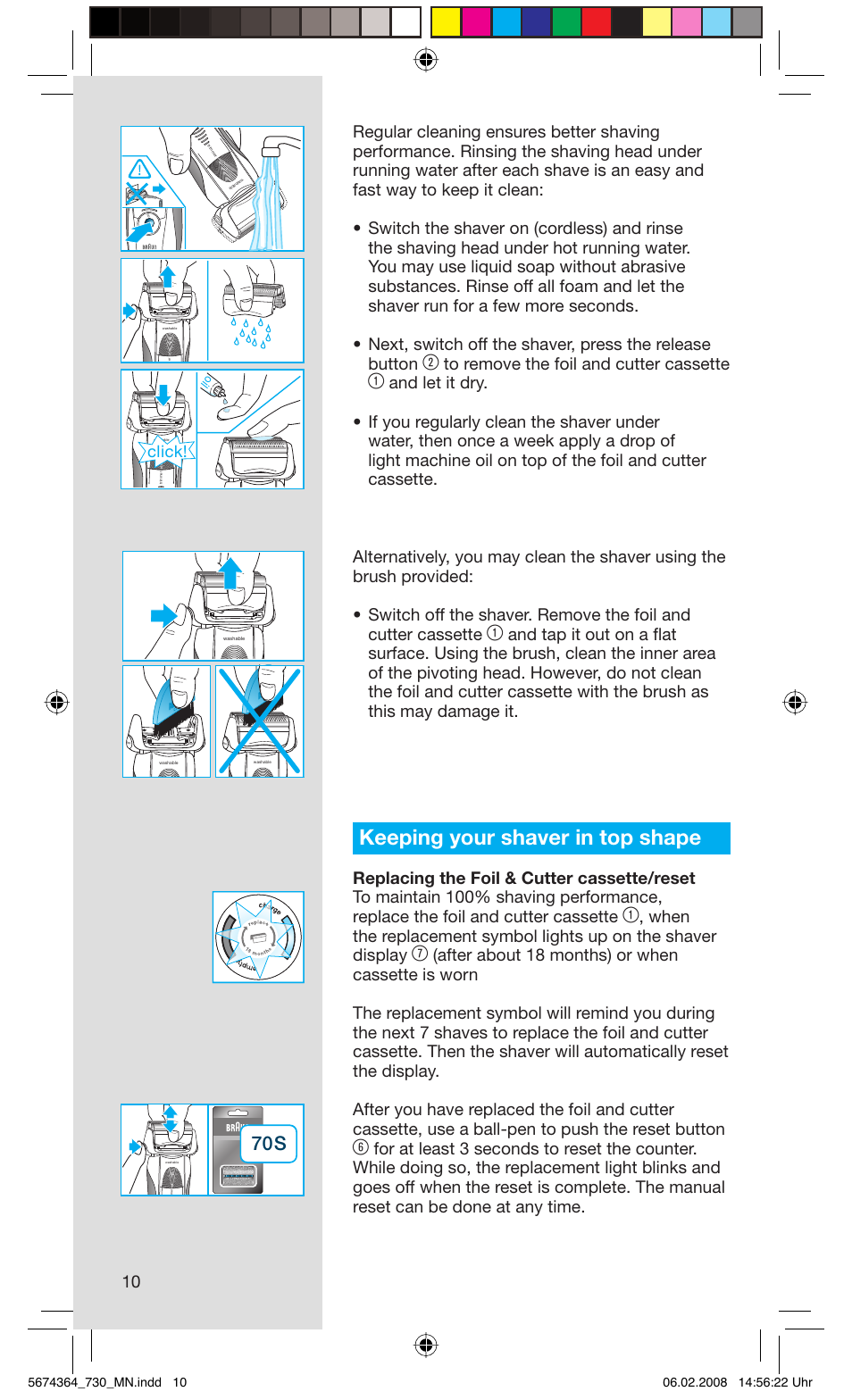 Keeping your shaver in top shape, Click | Braun 720 Series 7  FR User Manual | Page 10 / 59