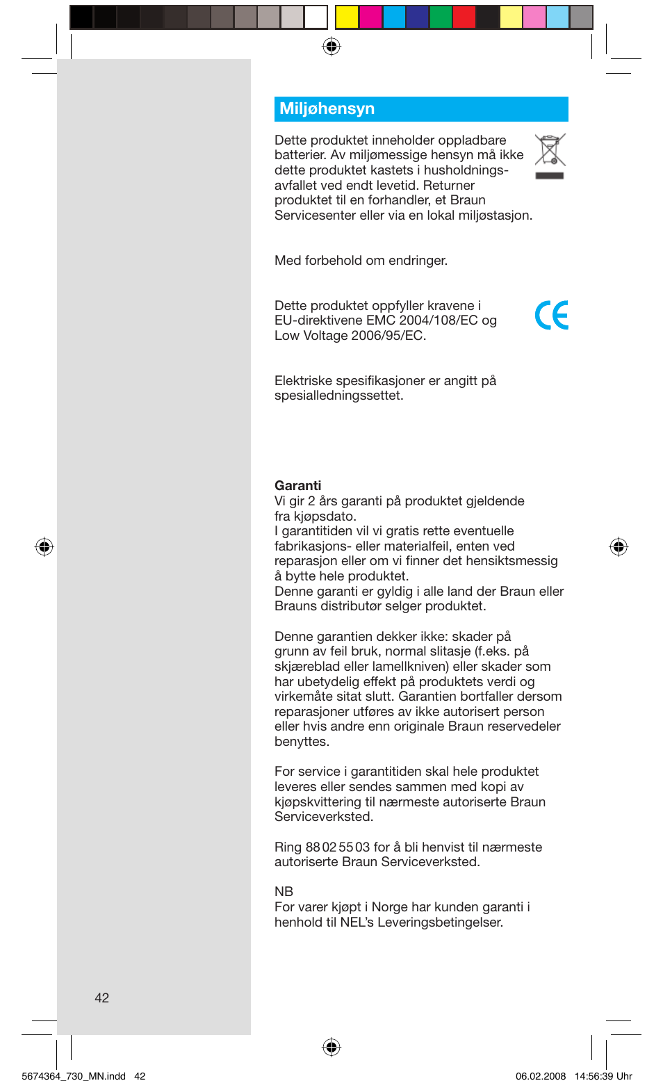 Miljøhensyn | Braun 720 Series 7  FR User Manual | Page 42 / 59