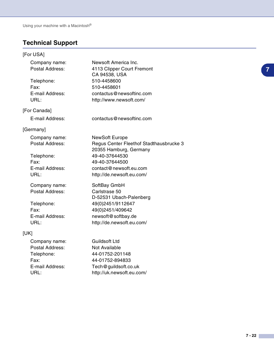 Technical support, Technical support -22, 7technical support | Brother DCP-7010L User Manual | Page 101 / 117