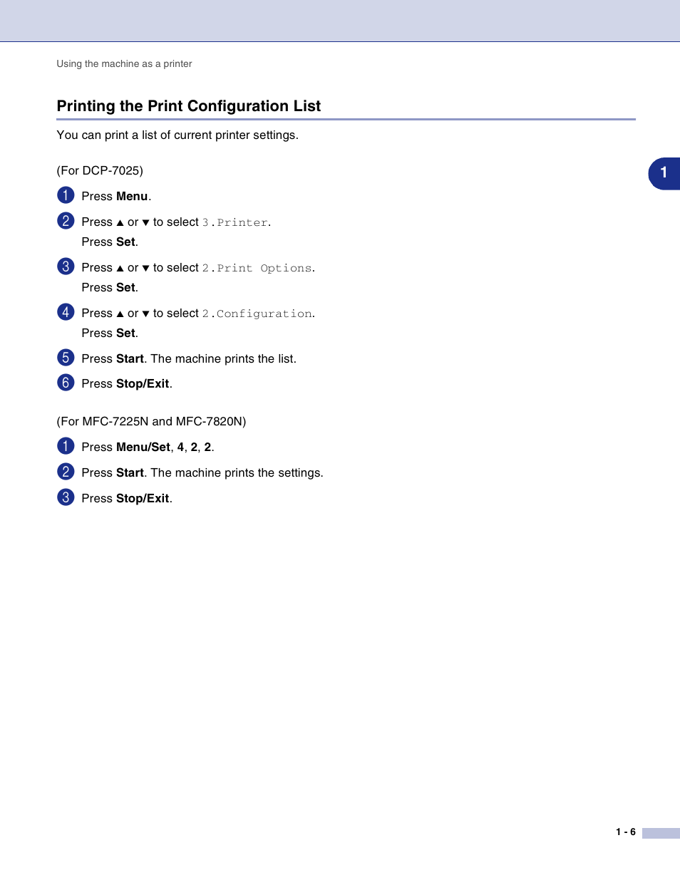 Printing the print configuration list, Printing the print configuration list -6 | Brother DCP-7010L User Manual | Page 11 / 117