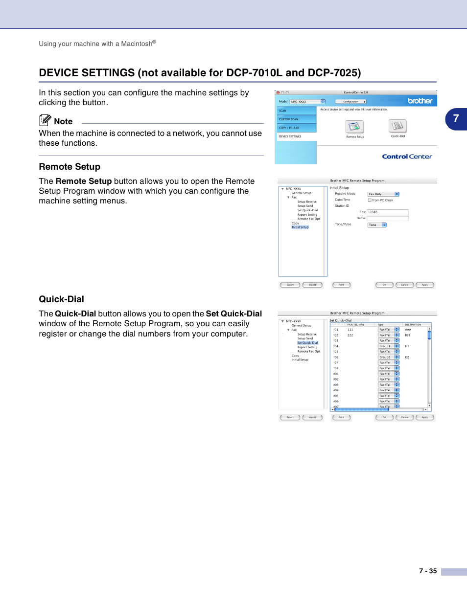 Remote setup, Quick-dial | Brother DCP-7010L User Manual | Page 114 / 117