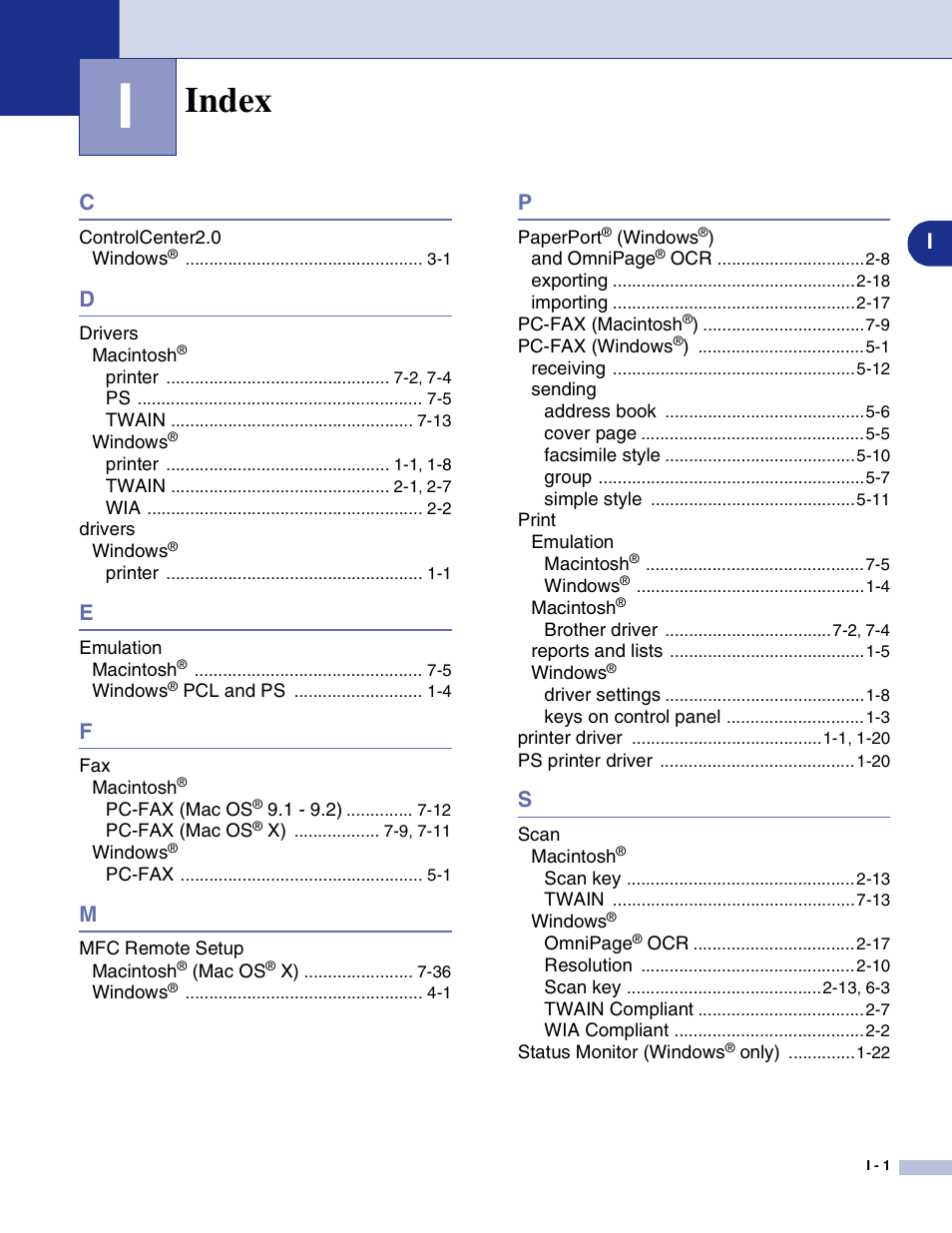 Index | Brother DCP-7010L User Manual | Page 116 / 117