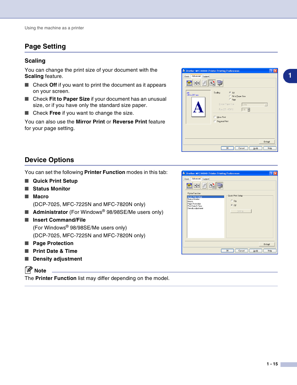 Scaling, Device options, 1page setting | Brother DCP-7010L User Manual | Page 20 / 117