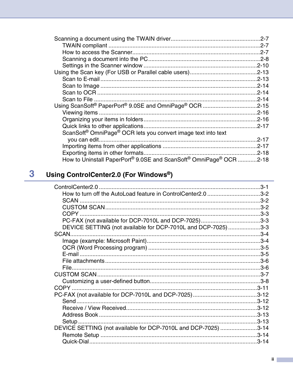 Using controlcenter2.0 (for windows | Brother DCP-7010L User Manual | Page 3 / 117