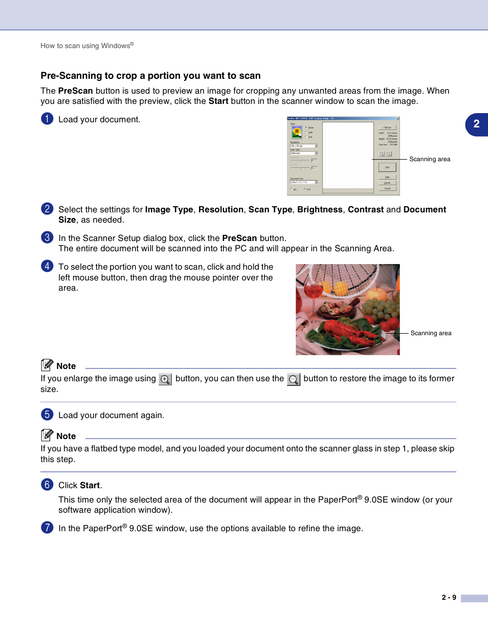 Pre-scanning to crop a portion you want to scan | Brother DCP-7010L User Manual | Page 36 / 117