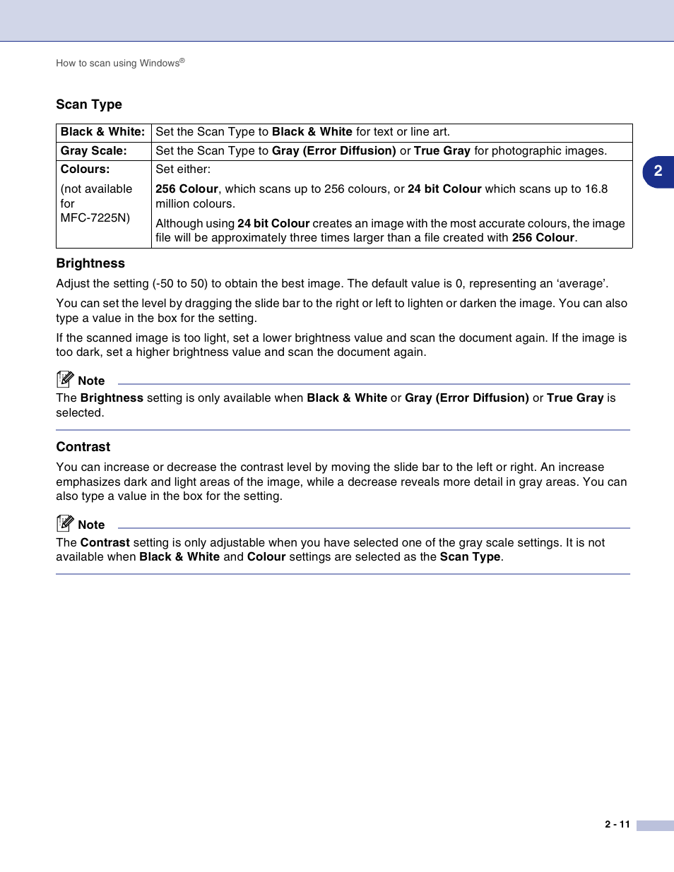 Scan type, Brightness, Contrast | Brother DCP-7010L User Manual | Page 38 / 117