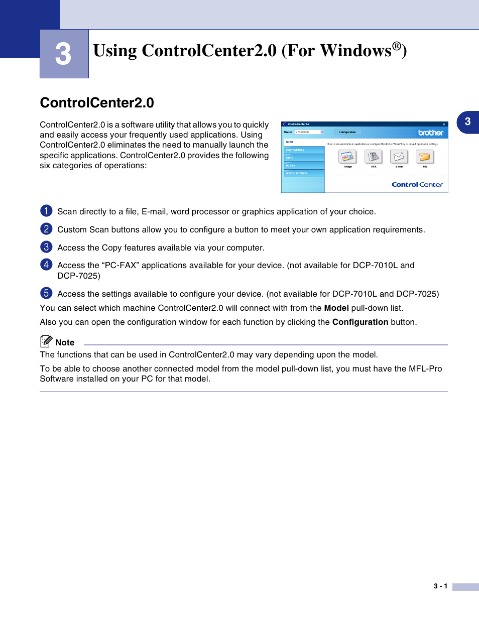 3 using controlcenter2.0 (for windows®), Controlcenter2.0, Using controlcenter2.0 (for windows | Controlcenter2.0 -1, See using controlcenter2.0 (for windows | Brother DCP-7010L User Manual | Page 46 / 117