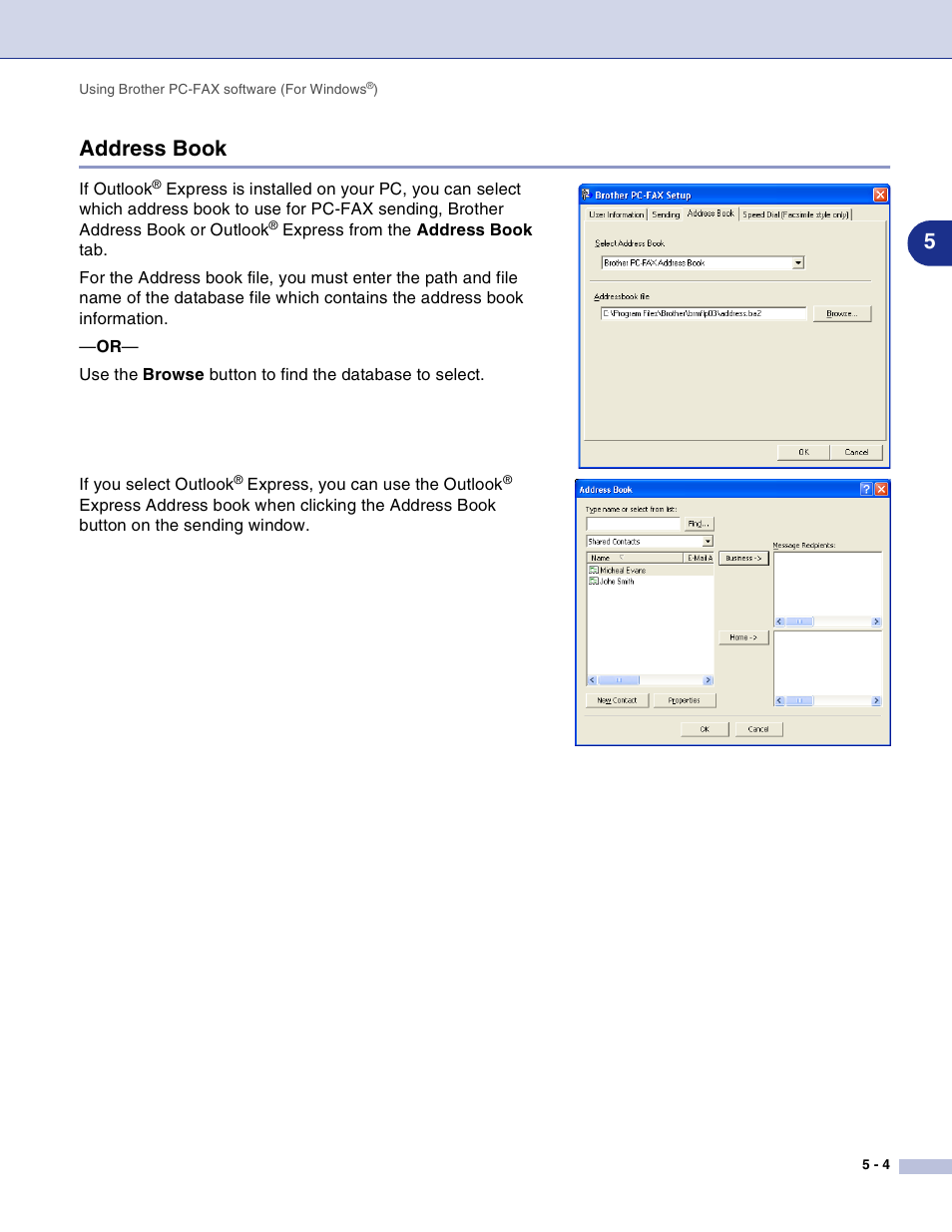 Address book, Address book -4, 5address book | Brother DCP-7010L User Manual | Page 64 / 117