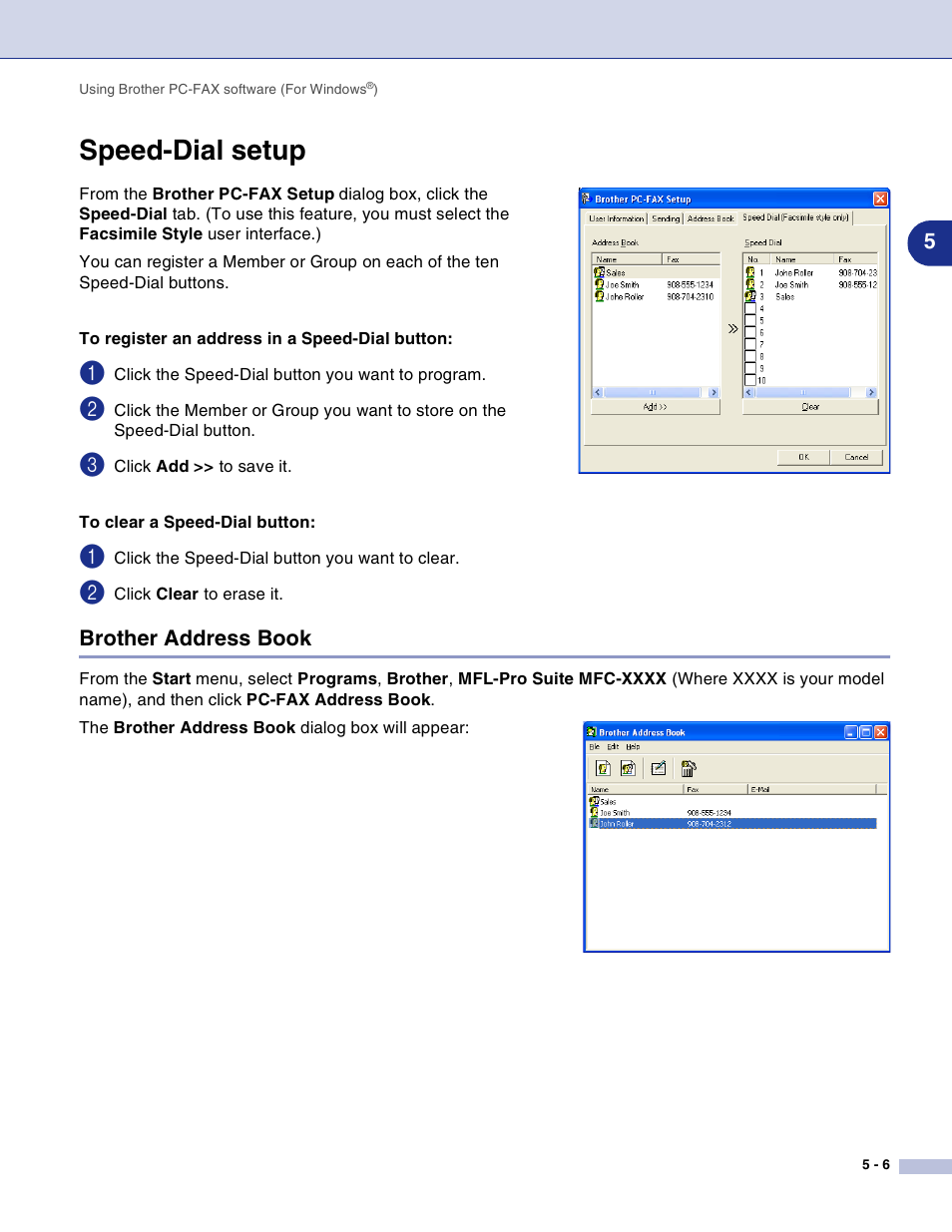 Speed-dial setup, Brother address book, Speed-dial setup -6 | Brother address book -6 | Brother DCP-7010L User Manual | Page 66 / 117