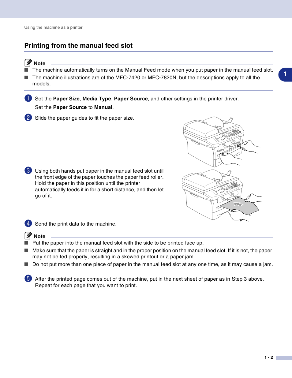 Printing from the manual feed slot, Printing from the manual feed slot -2 | Brother DCP-7010L User Manual | Page 7 / 117