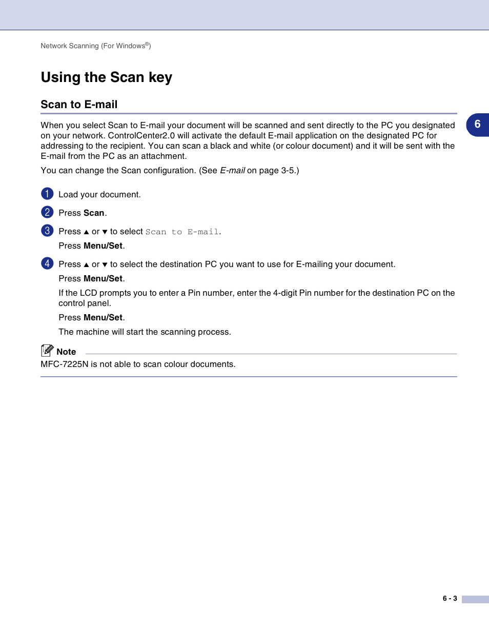 Using the scan key, Scan to e-mail, Using the scan key -3 | Scan to e-mail -3 | Brother DCP-7010L User Manual | Page 76 / 117