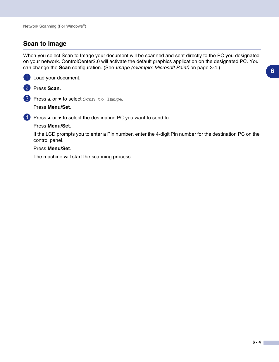 Scan to image, Scan to image -4, 6scan to image | Brother DCP-7010L User Manual | Page 77 / 117