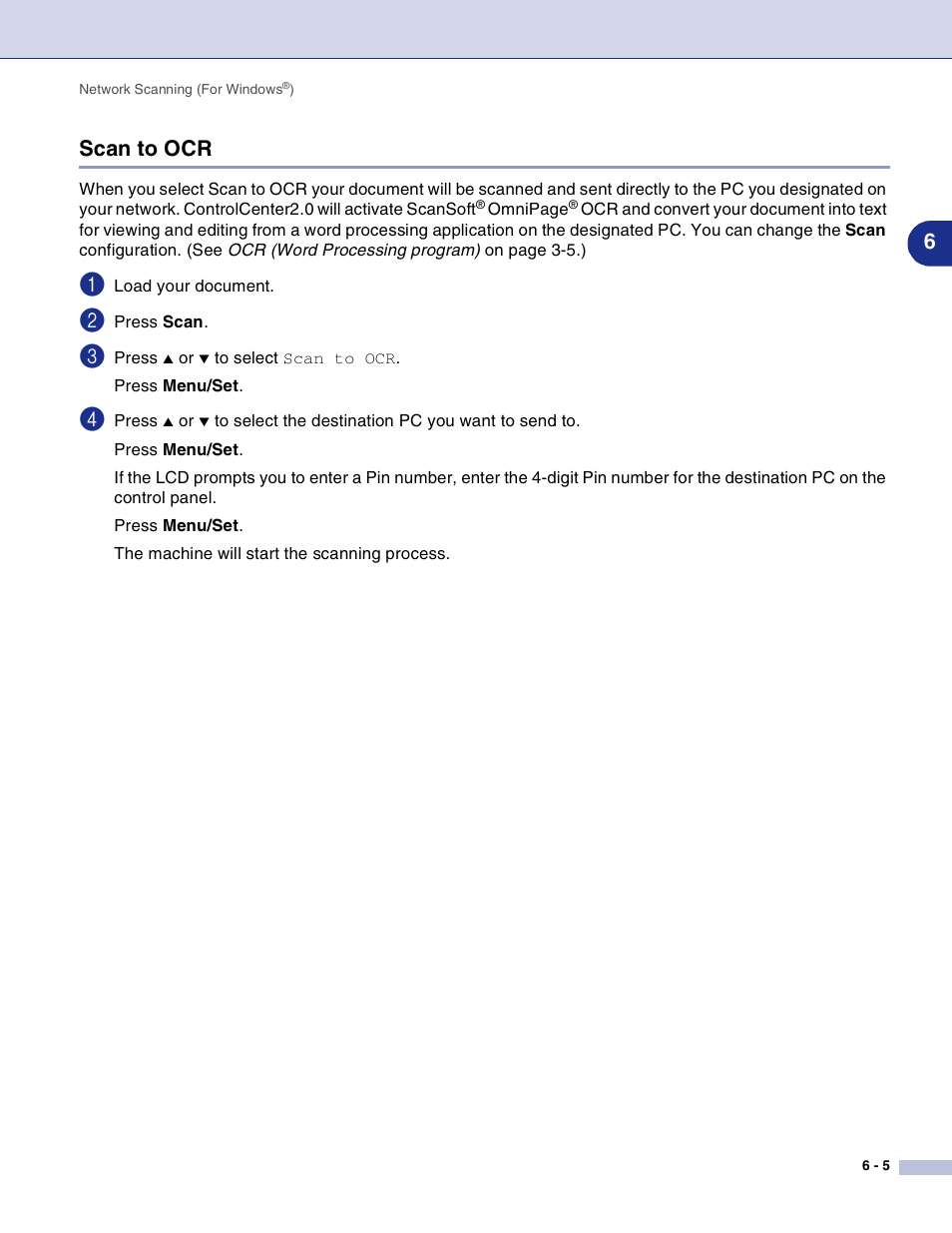 Scan to ocr, Scan to ocr -5, 6scan to ocr | Brother DCP-7010L User Manual | Page 78 / 117