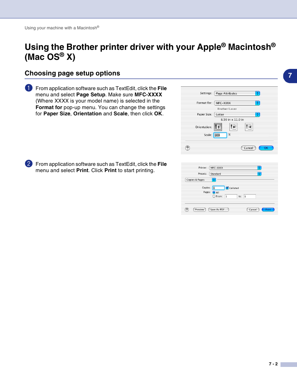 Using the brother printer driver with your apple, Macintosh, Mac os | X) -2, 2 or | Brother DCP-7010L User Manual | Page 81 / 117