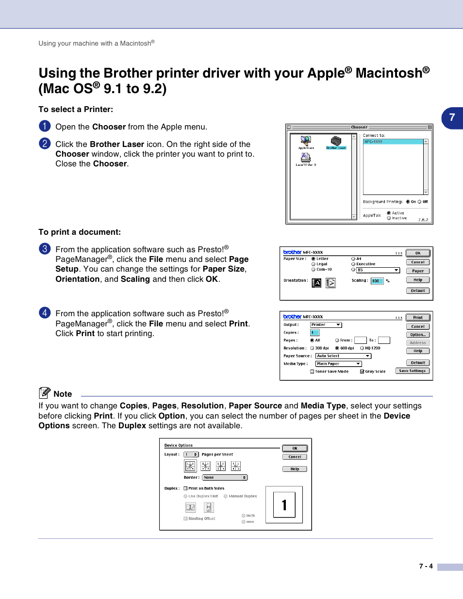Using the brother printer driver with your apple, Macintosh, Mac os | 1 to 9.2) -4, 1 to 9.2) | Brother DCP-7010L User Manual | Page 83 / 117