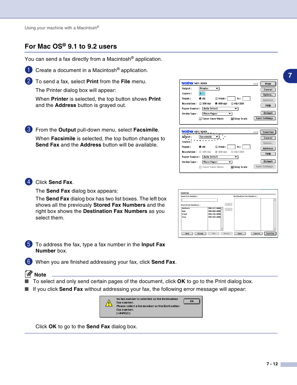 For mac os® 9.1 to 9.2 users, For mac os, 1 to 9.2 users -12 | 7for mac os, 1 to 9.2 users | Brother DCP-7010L User Manual | Page 91 / 117