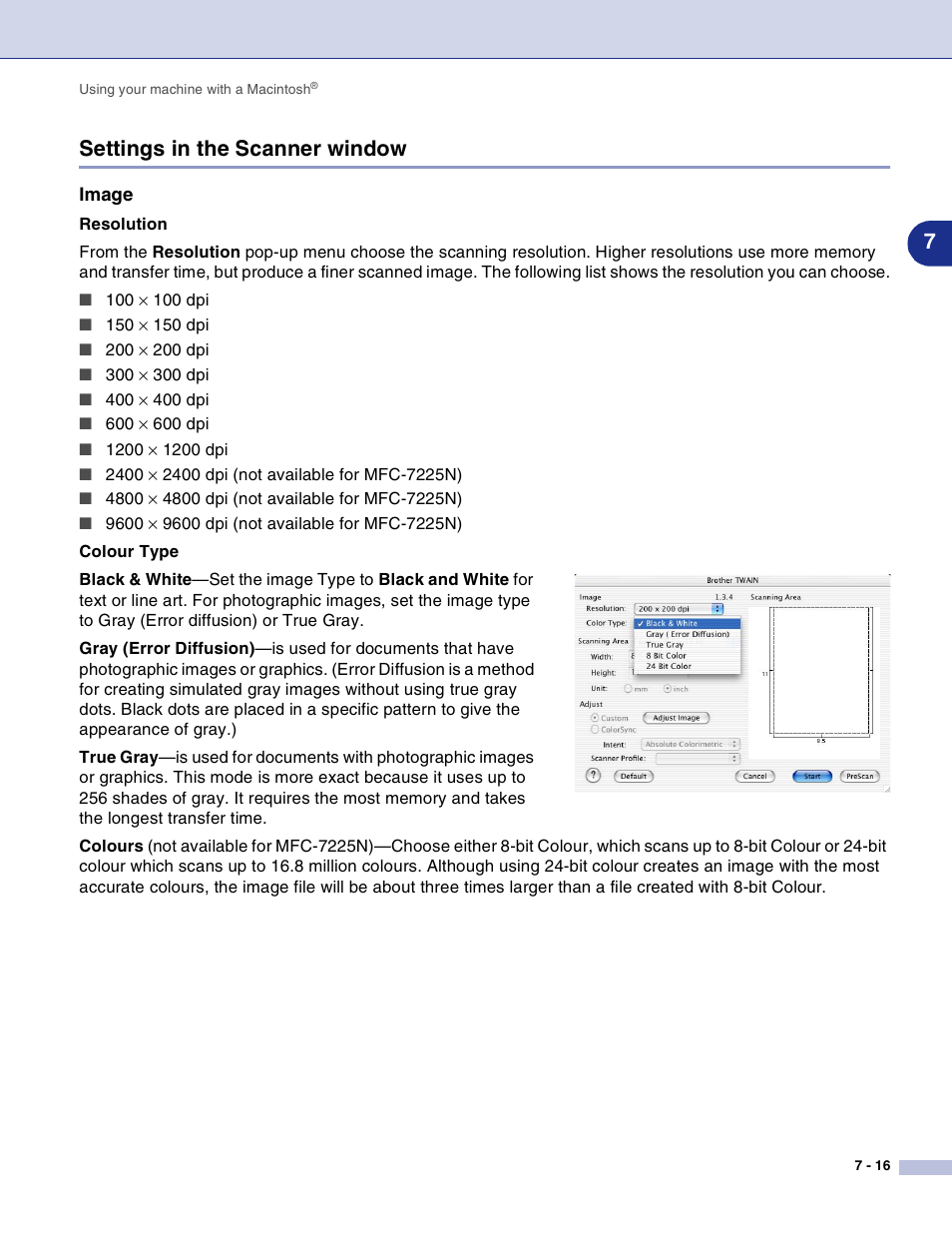 Settings in the scanner window, Image, Settings in the scanner window -16 | 7settings in the scanner window | Brother DCP-7010L User Manual | Page 95 / 117