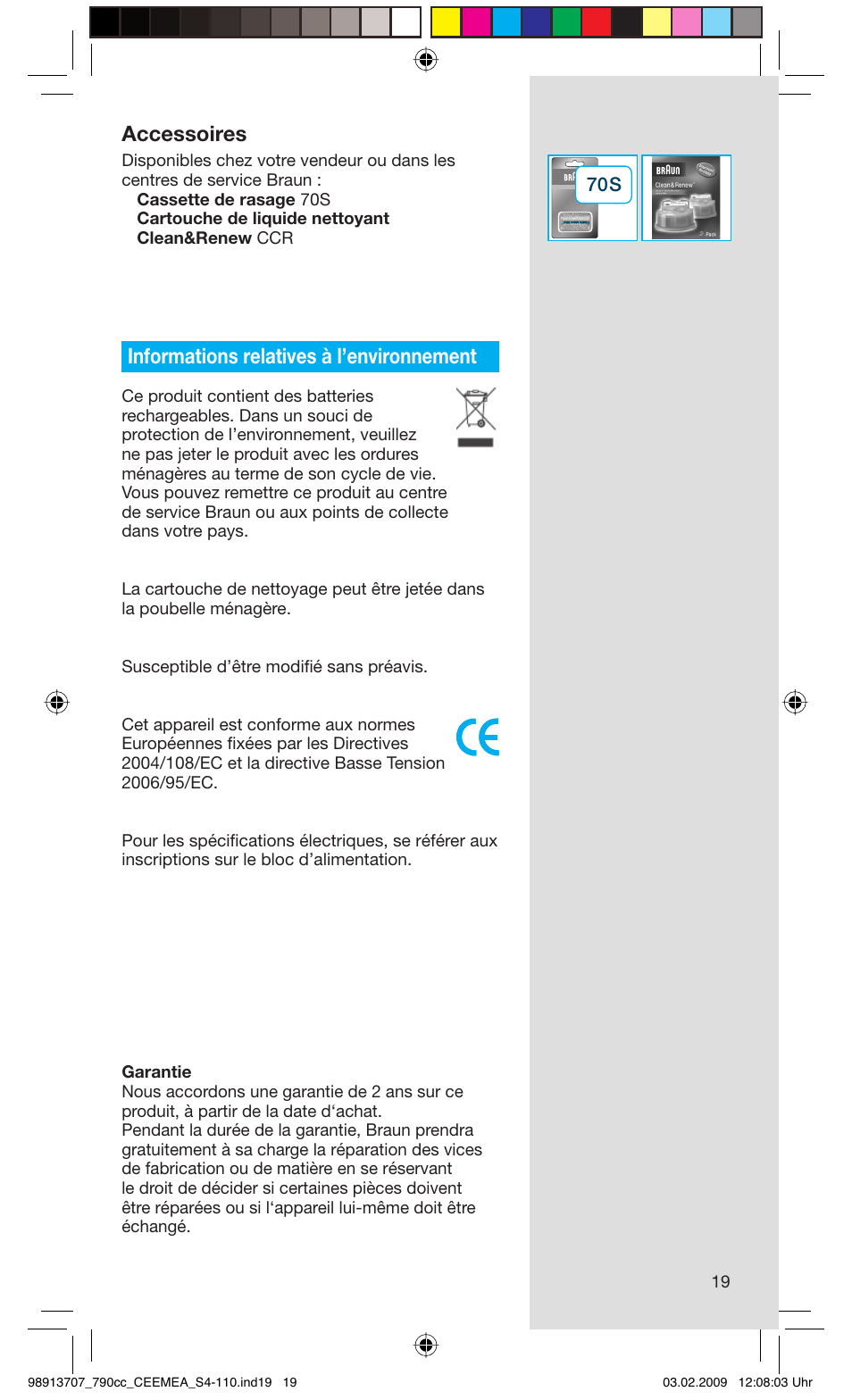 Accessoires, Informations relatives à l’environnement | Braun 790cc Series 7 User Manual | Page 19 / 106