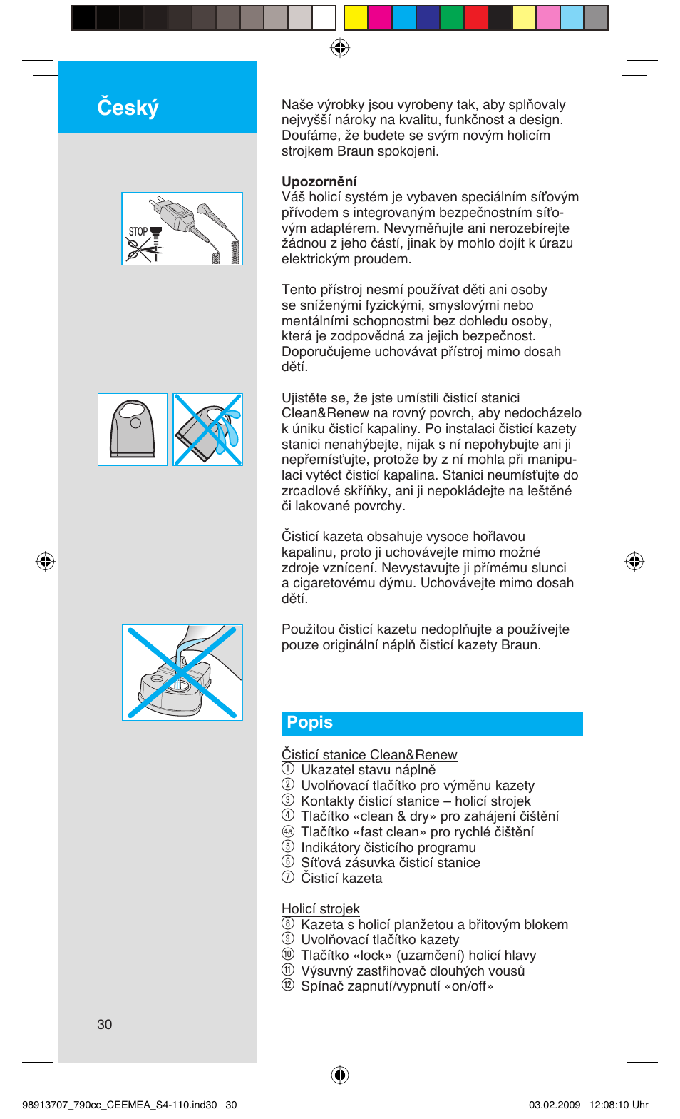 Âesk, Popis | Braun 790cc Series 7 User Manual | Page 30 / 106