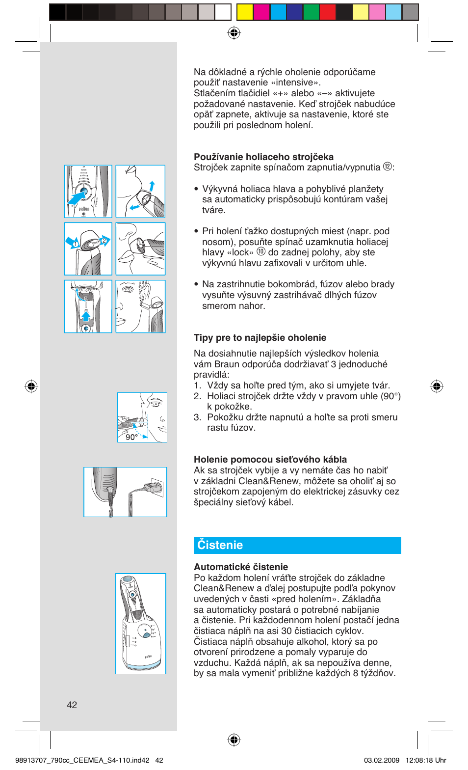 Čistenie, Rese t | Braun 790cc Series 7 User Manual | Page 42 / 106