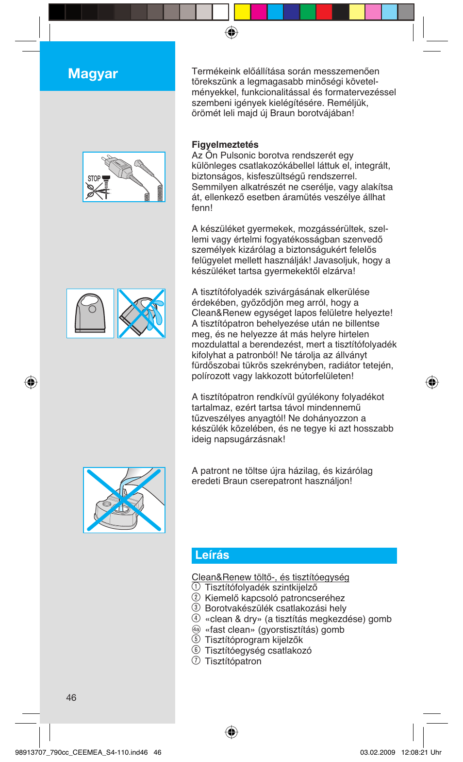 Magyar, Leírás | Braun 790cc Series 7 User Manual | Page 46 / 106