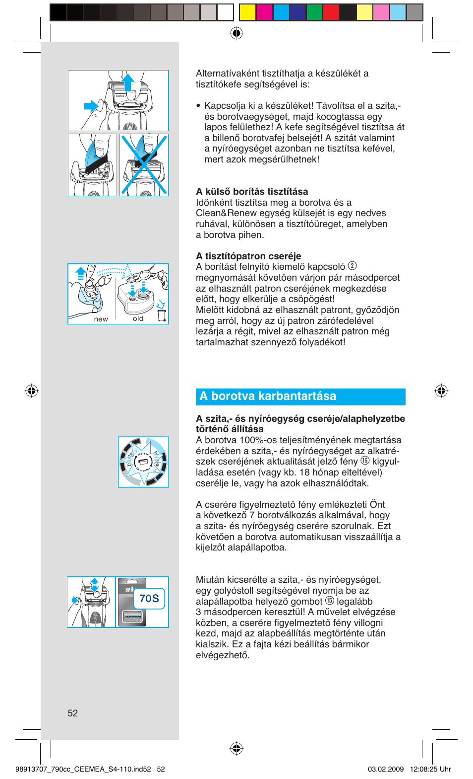 A borotva karbantartása | Braun 790cc Series 7 User Manual | Page 52 / 106