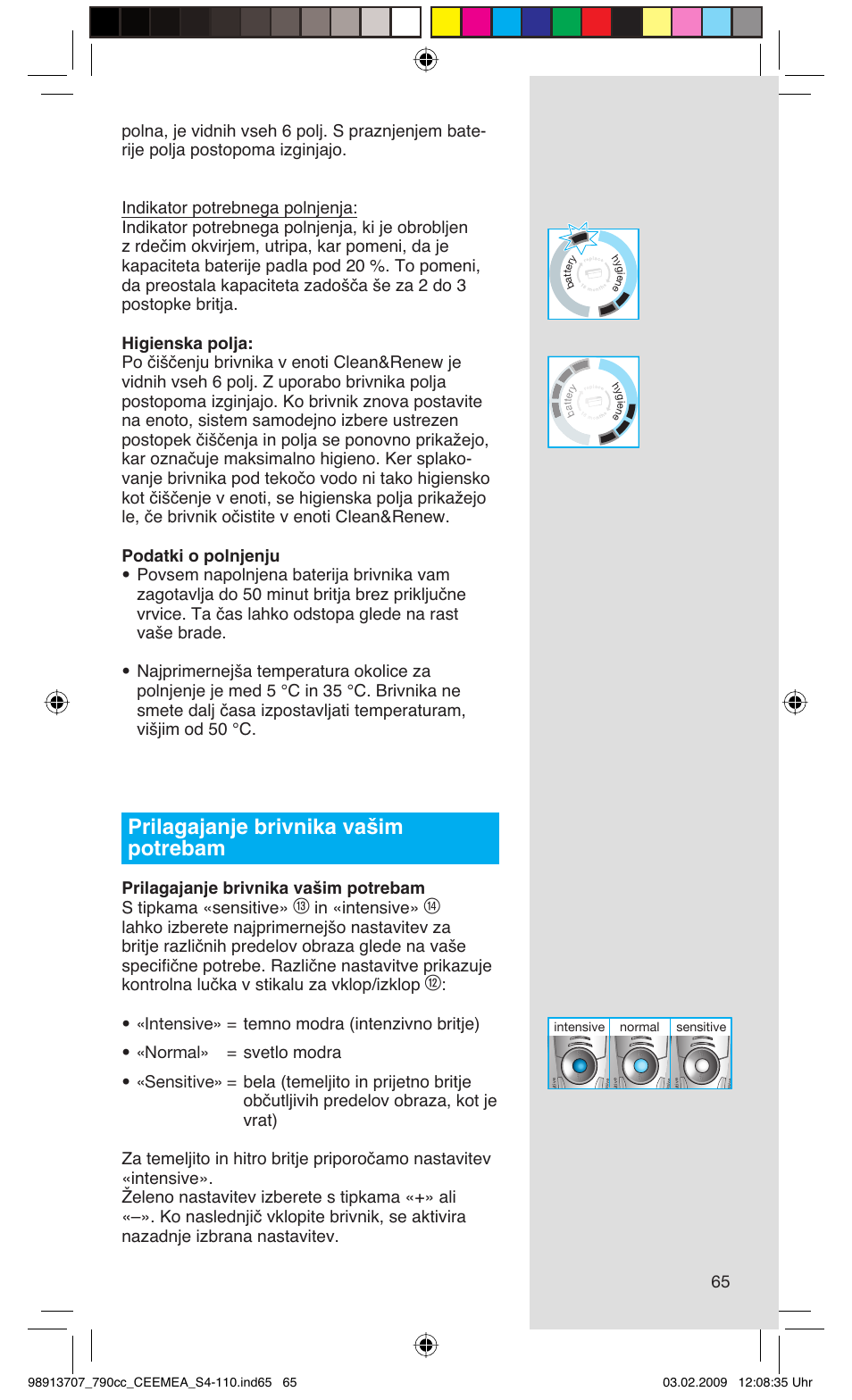 Prilagajanje brivnika vašim potrebam | Braun 790cc Series 7 User Manual | Page 65 / 106