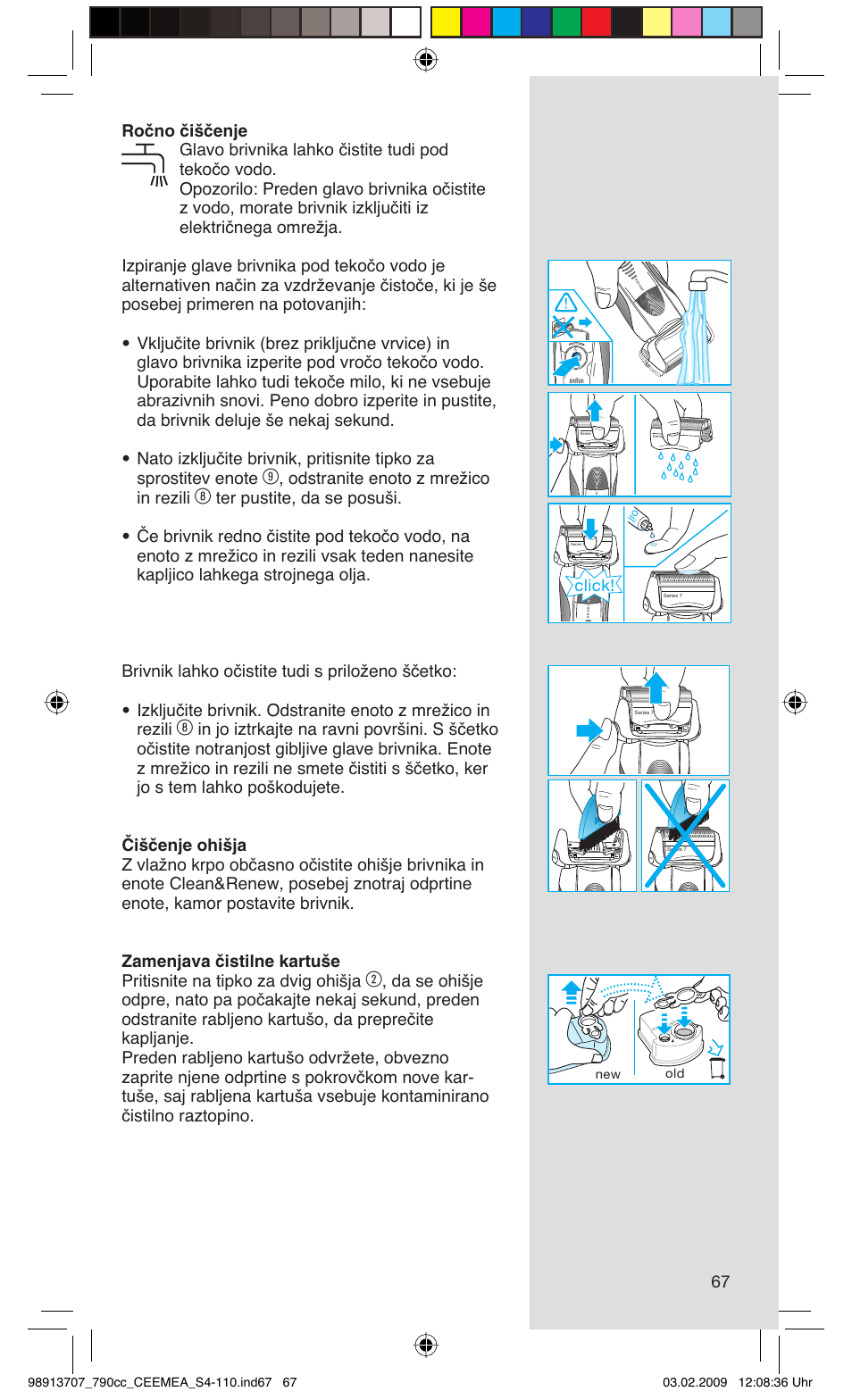 Odstranite enoto z mrežico in rezili, Click | Braun 790cc Series 7 User Manual | Page 67 / 106