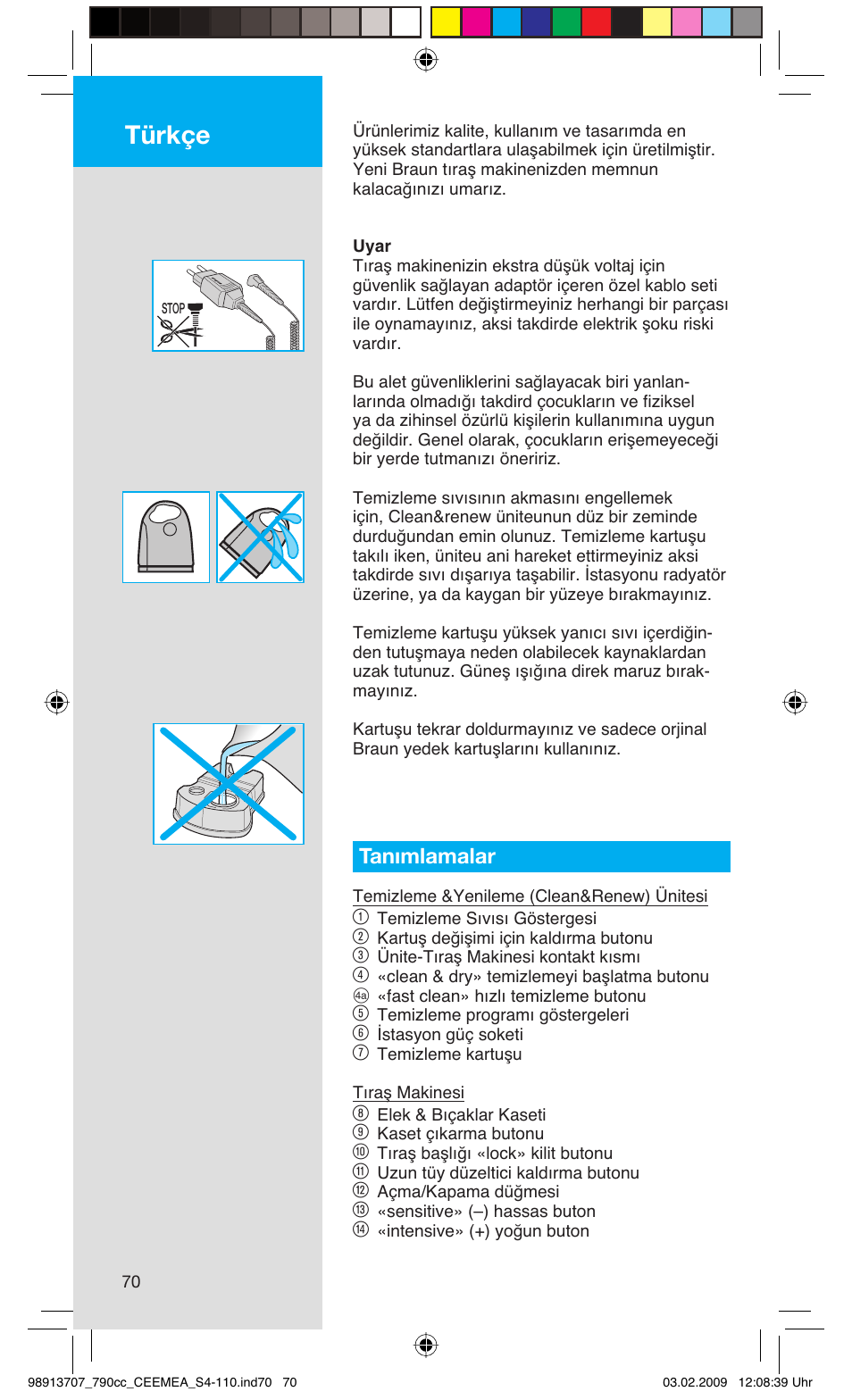 Türkçe, Tanımlamalar | Braun 790cc Series 7 User Manual | Page 70 / 106