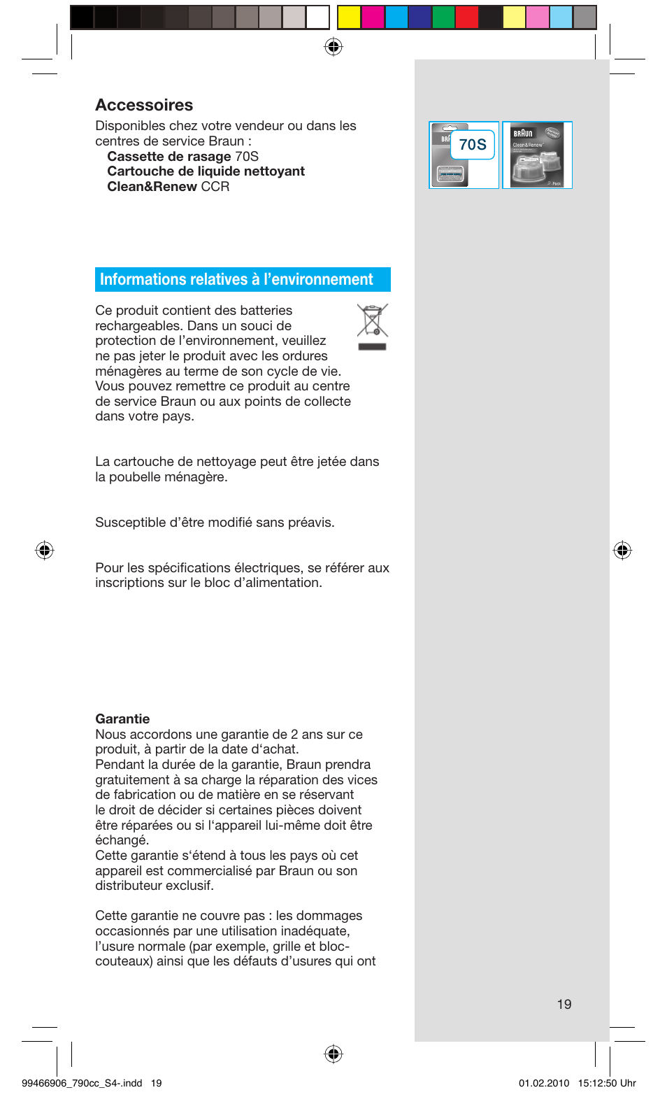 Accessoires, Informations relatives à l’environnement | Braun 790cc-3 Series 7 User Manual | Page 19 / 101