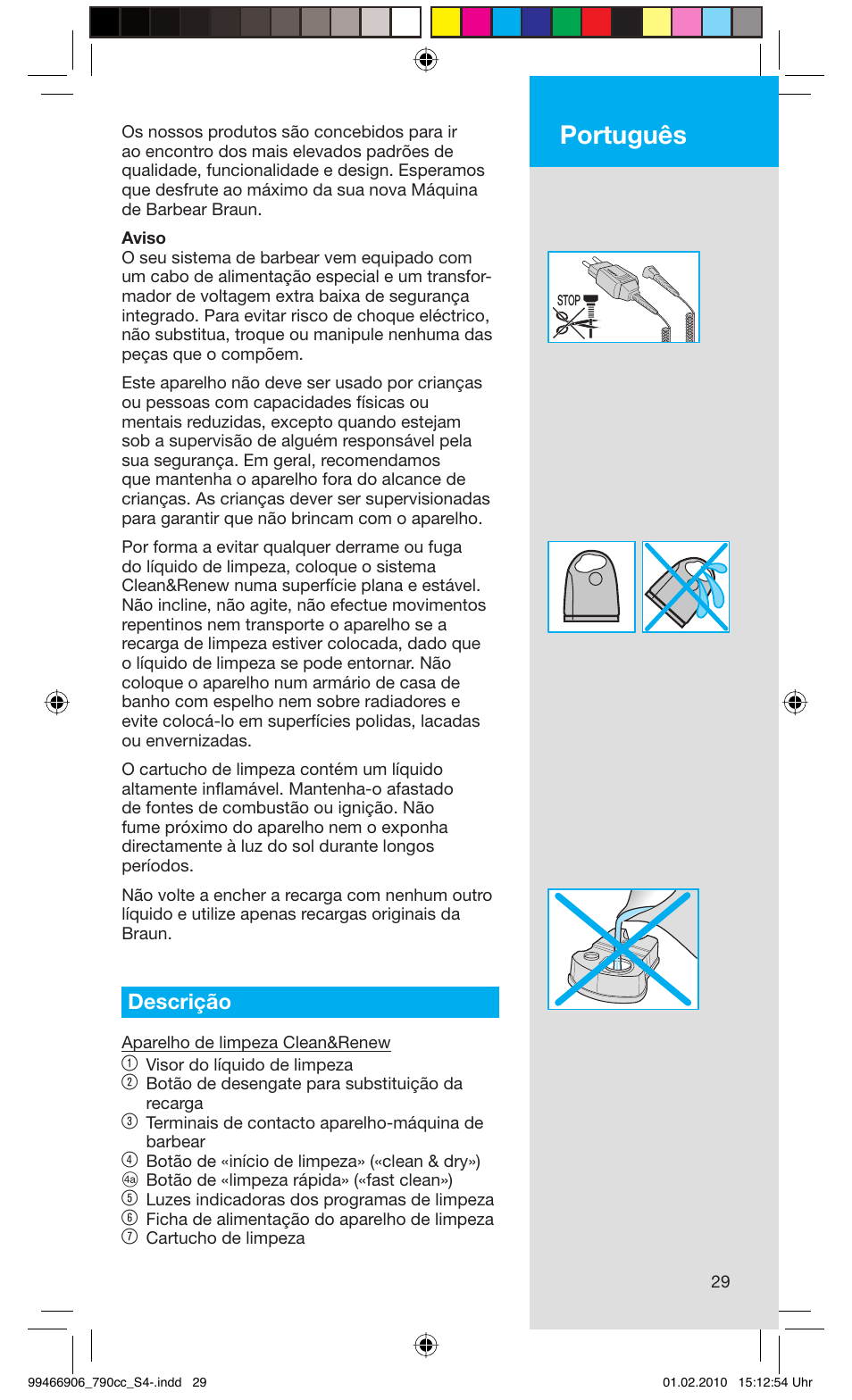 Português, Descrição | Braun 790cc-3 Series 7 User Manual | Page 29 / 101