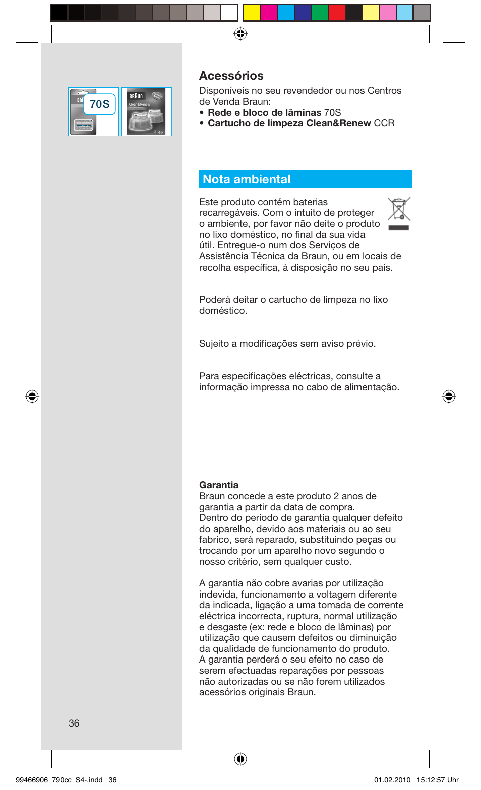 Acessórios, Nota ambiental | Braun 790cc-3 Series 7 User Manual | Page 36 / 101