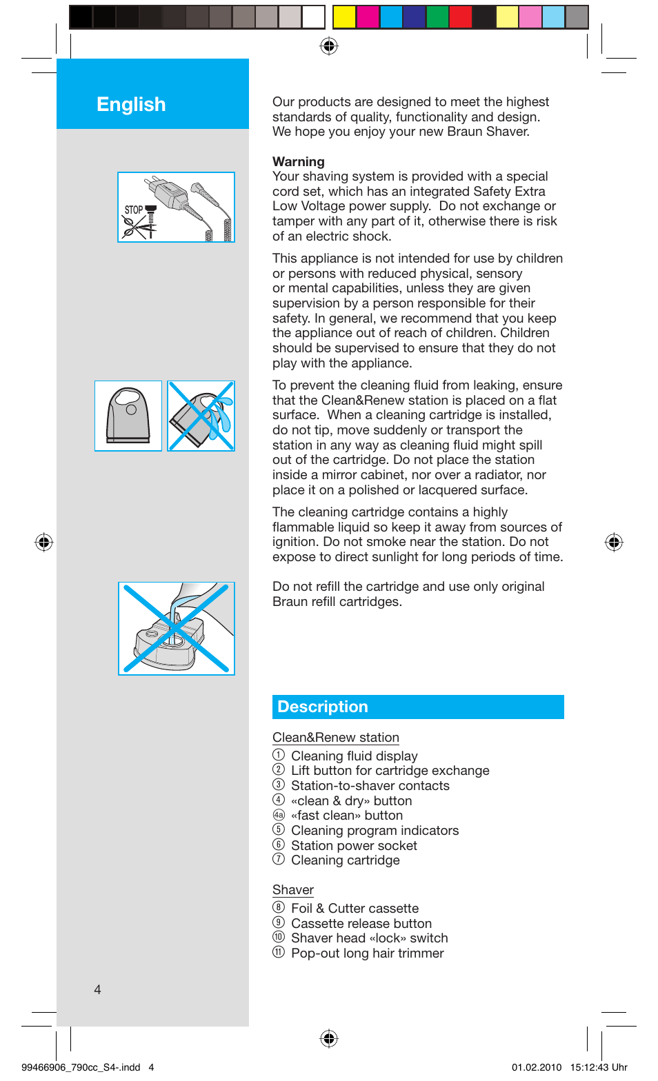 English, Description | Braun 790cc-3 Series 7 User Manual | Page 4 / 101